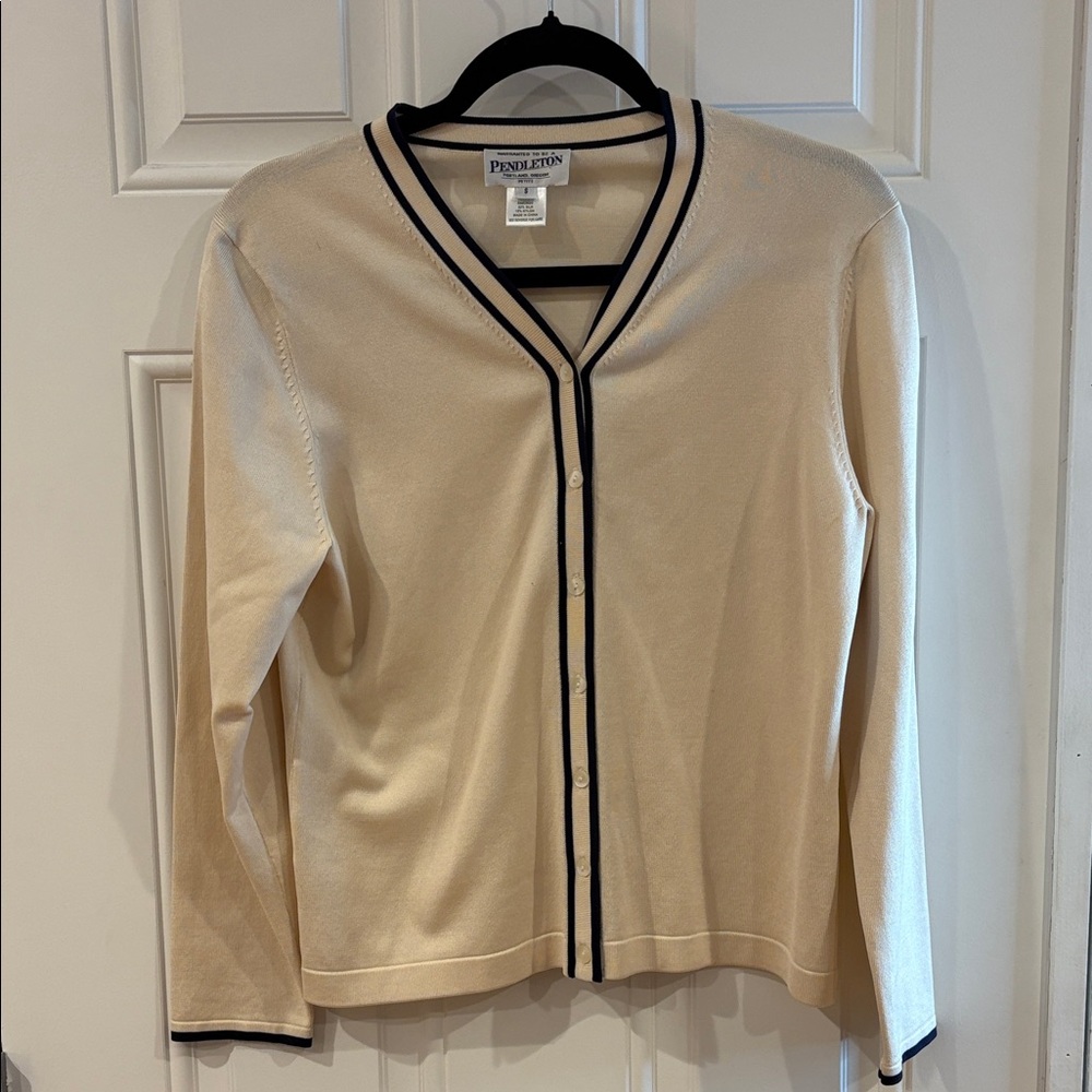 Pendleton Women's Cream Cardigan with NavyTrim